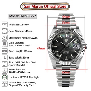 Reloj San Martin para Hombre, 40 mm, Esfera Vintage MOP, Estilo Retro, de Lujo, con Cristal de Zafiro PT5000, Mecánico Automático, Bisel Tallado, 10 Bar - Product Image 2