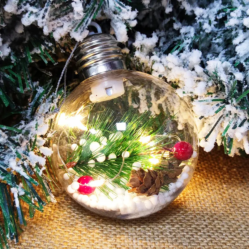 Sang Trọng 8Cm Giáng Sinh Trang Trí Quả Bóng Với Đèn LED Nguồn Cung Cấp Xmas Mặt Dây Chuyền Navidad Giáng Sinh Đồ Trang Trí Pha Lê Bóng Trang Trí