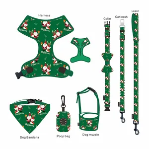2024 New Christmas No Pull Pet Harness Set Custom Logo Pet Harness Supplies Set Padded Strap Leads Dog Vest Harness For Dogs