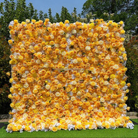 Mur de fleurs artificielles NINI moderne 8ftx8ft, panneau 5D en soie artificielle, roses jaunes et tournesols pour décoration de mariage