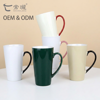 Vente en gros de tasses en porcelaine écologiques de forme V haute |   Mug à café en céramique blanc pour impression de logo personnalisé