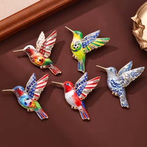 Broche HLC Colibri, Épinglette Mode Animale, Bijou Émaillé, Broche Aigle National Patriotique avec Strass en Cristal - Product Image 5