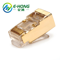Connecteur RJ45 Cat6 blindé, coque dorée en deux parties avec contacts plaqués or en bronze phosphoreux