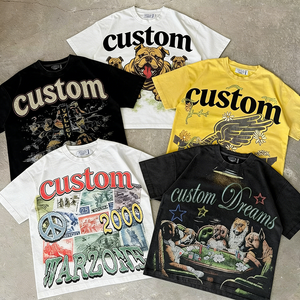 Camiseta Gráfica para Hombre, Estilo Vintage, <span class=keywords><strong>de</strong></span> Algodón 100% <span class=keywords><strong>de</strong></span> Alto Gramaje, con Lavado Ácido y Pedrería, Estampado DTG, Corte Holgado y Recortado, Fabricación Personalizada - Product Image 1