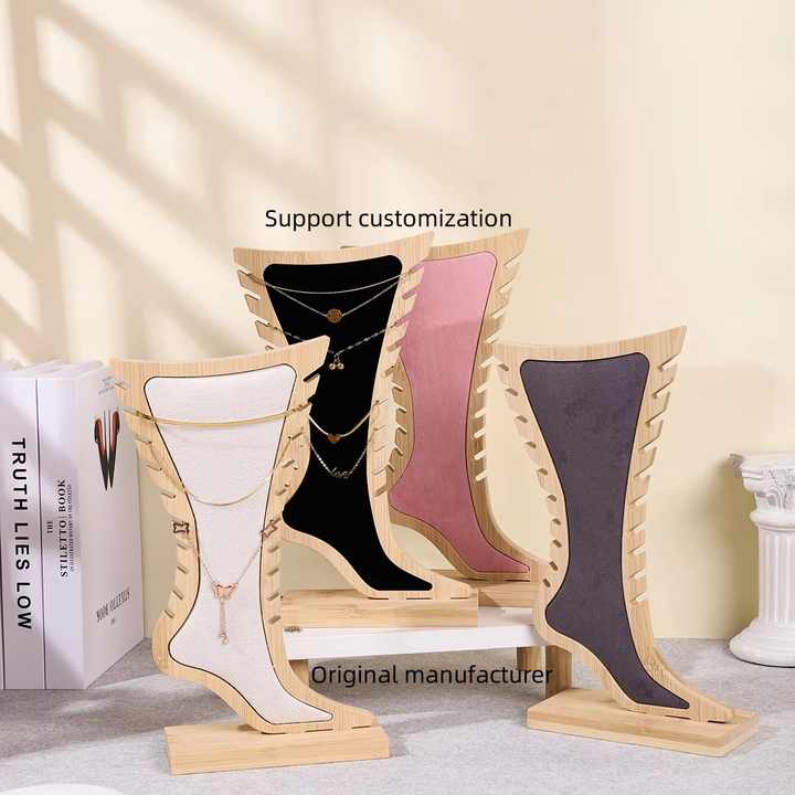 Creative Wood Foot Necklace Bracelet Anklet Stand Shoe Shape Vertical ...