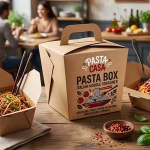 Boîte à pâtes, conteneur à nouilles italiennes, emballage en papier kraft jetable pour restaurants de pâtes - Product Image 1