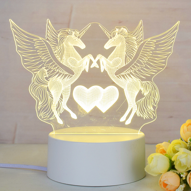 Amazing Customized Modern Electric Warm White Lucky Unicorn Design 3D LED Night Light Lamp PVC Acrylic USB Powered for Bedroom