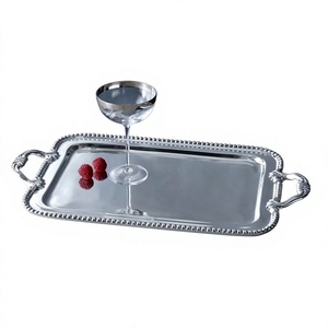 Elegant Rectangle Silver Stainless Steel Decorative <b>Tray</b> Beaded Edge Ornate Handles Eco-Friendly Multi-Functional Traditional - Product Image 2
