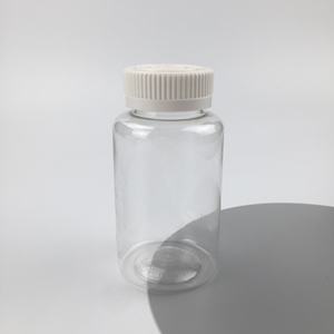 200ml 200CCシリンダーPET透明白黒サプリメントボトル広口スクリューキャップメディシンピルカプセルパッキング - Product Image 1