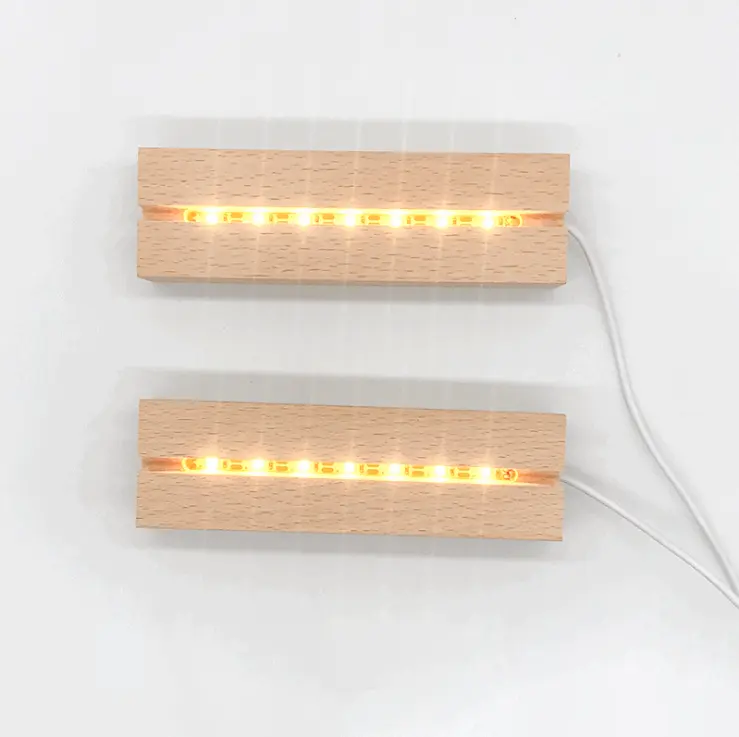 Base d'affichage de lumières Led Rectangle en bois pour Base de lampe LED de nuit en bois acrylique