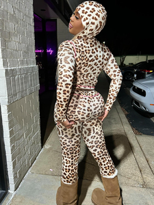 Biểu Tượng Tùy Chỉnh Hot Cô Gái Leopard In Dài Tay Áo Trùm Mũ Trùm Thần-Mảnh Phù Hợp Với Giản Dị Chất Lượng Cao Dệt Cotton Spandex Skinny Cho Mùa Xuân - Product Image 5