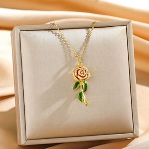Collar con Colgante de Flor de Rosa, Chapado en Plata Antigua, Acero Inoxidable, Zirconia, Joyería Moderna para Mujer, Resistente al Deslustre, Aniversario - Product Image 6