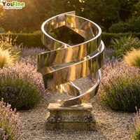Escultura de Cinta Espiral de Acero Inoxidable Pulido a Espejo para Jardín Exterior, Arte Paisajístico de Lavanda