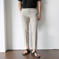 Nouveau Pantalon de Costume Décontracté et Ample pour Homme, Sept-Huitièmes, Couleur Unie, Micro-Élastique, Respirant, Grande Taille, Coupe Droite