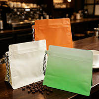 Sachet à café à fond plat avec cordon et fermeture éclair refermable, sac de qualité alimentaire pour café de spécialité