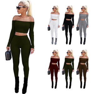 Wholesale Long Sleeve Two Piece <b>Set</b> Off Shoulder Elegant Two Piece <b>Set</b> Autumn Fitness Two Piece - Product Image 2