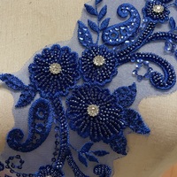 Patch en dentelle brodée avec appliques en dentelle bleu royal avec paillettes de perles pour l'artisanat d'embellissement de voile de robe de couture de mariée