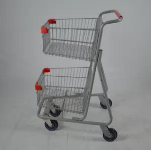 SCE-2 Canadian Style Hot Sale Grocery Rolling Push 2-tier Supermarket Trolley Shopping Picking Cart