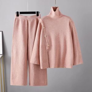 Pull col roulé en maille fendue <span class=keywords><strong>MULU</strong></span>, pull col roulé uni pour femme, pantalon large décontracté thermique anti-rides pour l'hiver, deux pièces, 440g - Product Image 1