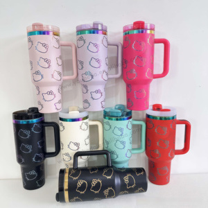 Mug isotherme personnalisable en acier inoxydable à double paroi de 40 oz, motif dessin animé KT, gravure laser, écologique - Product Image 2