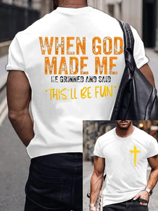 T-shirt décontracté pour <span class=keywords><strong>homme</strong></span> de qualité supérieure, humoristique et chrétien, avec la phrase « Quand <span class=keywords><strong>Dieu</strong></span> m'a créé », imprimé croix jaune, respirant et doux, à manches courtes - Product Image 4