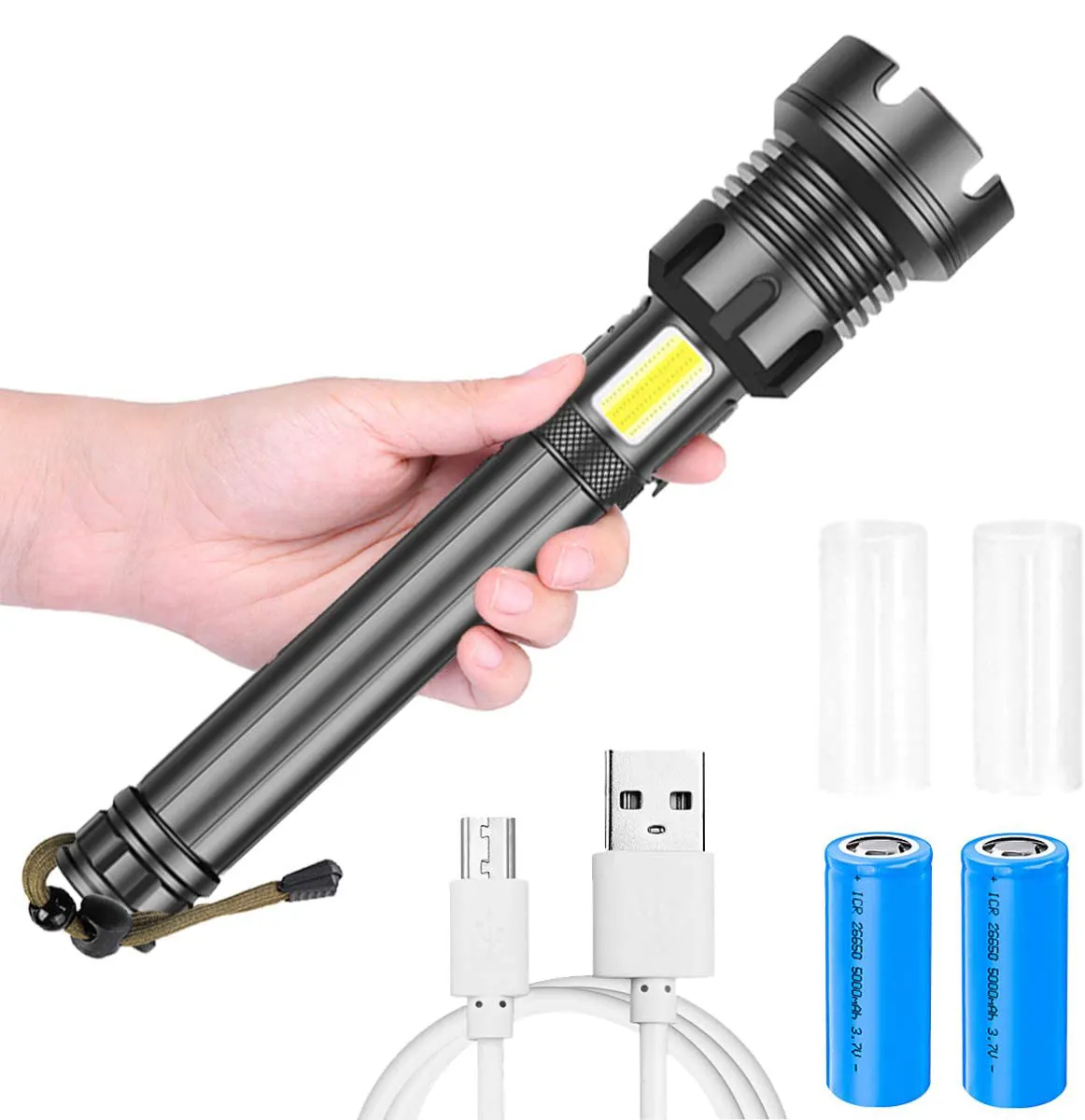 P90 LED flaShlight Aluminum Alloy Waterproof Led Torch Use 18650 26650 For Outdoor XHP90 COB 7 Modes Powerful Flashlight