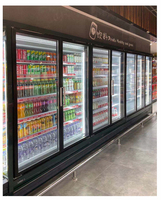 Vitrine réfrigérée verticale multi-portes à refroidissement direct, avec verre anti-buée, pour boissons, idéale pour les supermarchés
