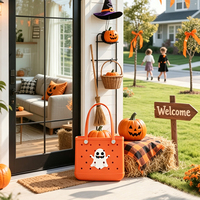 Sac fourre-tout EVA Orange Vif avec motif fantôme ludique et effrayant, grand sac à main pour Halloween, cosplay et sorties en extérieur