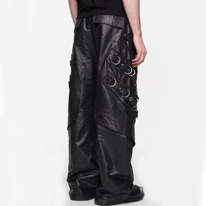 <span class=keywords><strong>Pantaloni</strong></span> Cargo da <span class=keywords><strong>uomo</strong></span> con cinturino regolabile in <span class=keywords><strong>ecopelle</strong></span> a gamba larga Multi-metallo in metallo ricamato <span class=keywords><strong>pantaloni</strong></span> motorizzati Street Style - Product Image 3