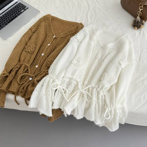 Cardigan en tricot vintage <span class=keywords><strong>Miyou</strong></span>, détail floral flottant, jacquard ajouré, col boutonné, veste pour femme, automne - Product Image 5