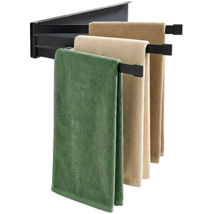 Porte-serviettes pliable moderne auto-adhésif noir mat, support de serviettes pivotant, barre porte-serviettes noir/gris - Product Image 1