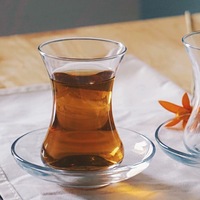 Vente en gros de tasses et soucoupes en verre cristal transparent marocain arabe pour café et thé, incassables, écologiques, soufflées à la main, avec logo personnalisé