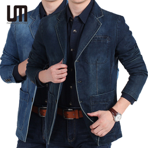 Giacca <span class=keywords><strong>Blazer</strong></span> in Jeans <span class=keywords><strong>Casual</strong></span> da <span class=keywords><strong>Uomo</strong></span> Servizio OEM Autunno Inverno per Ragazzi con Collo a V Taglie Forti - Product Image 1