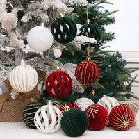 Boules de Noël rouges floquées de 6 cm, peintes à la main, en velours, ensemble de 12 décorations suspendues pour sapin de Noël, pour les fêtes