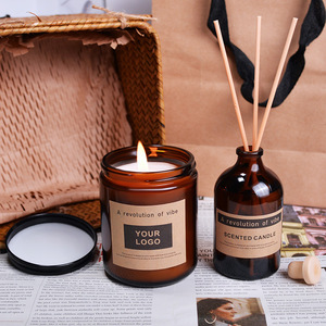 Scented Candle <b>Set</b> Glass Jar Soy Wax With <b>Reed</b> <b>Diffuser</b> Home Decoration Gift Box - Product Image 1