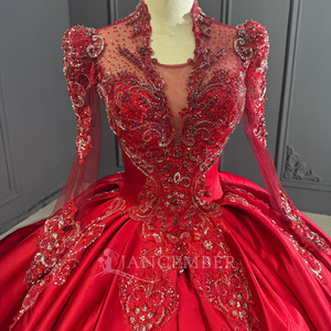 Dw0241 Vestido de Quinceañera/Baile de Gala Moderno y Elegante, Rojo Satinado, con Ilusión de Medallón de Cuentas, Manga Regular, Estilo Sirena/Trompeta, para Cumpleaños - Product Image 3