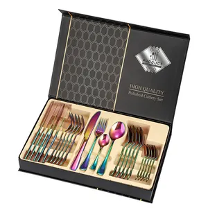 24 pièces de couverts en acier inoxydable avec titane plaqué or couleur dorée ensemble de couverts argenterie ensemble de couverts <span class=keywords><strong>Service</strong></span> pour 6 - Product Image 3