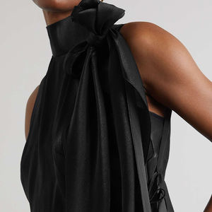 Nuovo arrivo estivo con fiocco personalizzato senza maniche eleganti camicie di raso nero camicette di <span class=keywords><strong>seta</strong></span> da donna di alta qualità Casual top da donna - Product Image 4