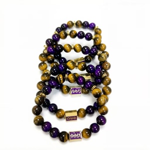 Braccialetto da uomo O Psi Phi con perline, braccialetto elastico con perline in vetro viola e oro, braccialetto con ciondolo. - Product Image 1