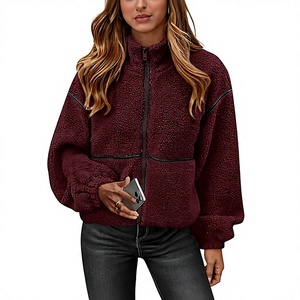 <b>Women</b> <b>Fleece</b> <b>Jacket</b> Zipper Stand Collar Full Sleeve Solid Color Winter Outerwear Thick <b>Warm</b> Regular Fit - Product Image 1