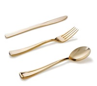 Toptan tek kullanımlık plastik çatal bıçak kaşık Set haddelenmiş altın sarılı gümüş peçeteler Forks içerir bıçaklar kaşık için parti