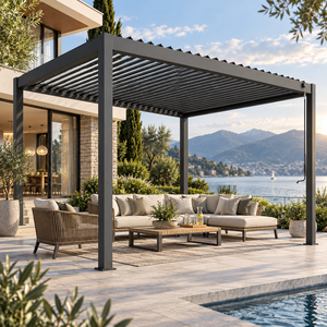 Cubierta de Patio con Acabado en Polvo Elegante, Techo de Láminas Motorizado, Pérgola Bioclimática de Aluminio <span class=keywords><strong>para</strong></span> Exteriores, <span class=keywords><strong>para</strong></span> Jardín en Azotea o Penthouse - Product Image 2