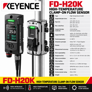 Capteur de débit ultrasonique à haute température FD-H20K, 18-28 mm, 60-100 L/min, compteur de débit industriel IO-Link, POM - Product Image 5