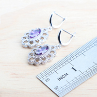 Violet améthyste 925 en argent Sterling ensembles de bijoux de mariée pour femmes Costume mariage boucles d'oreilles anneau Bracelet pendentif collier ensemble