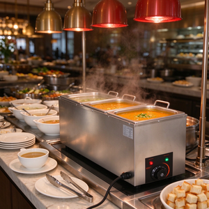 Baño María Eléctrico de Encimera con 3 Recipientes, Calentador de Alimentos Comercial de Acero Inoxidable, Calentador de Sopa para Restaurantes de Té de Burbujas - Product Image 5