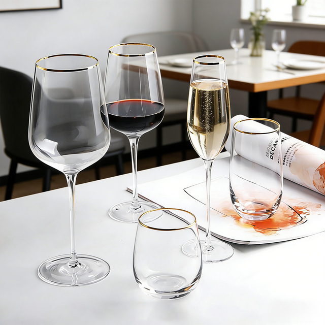 Bulk Luxury Wine Glass Crystal Gold Rim Wine Glasses Set Glass champagne Flutes Gold Rim glassware Set Glass Drink for Party