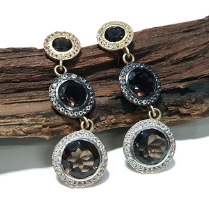 Natural Smoky Quartz & Zircon Hook <b>Drop</b> Earrings Solid 925 Sterling Silver Bohemian Style Handmade Women/Unisex Gift Jewelry - Product Image 6