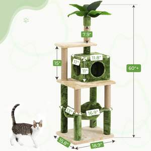 0 بوصة مع نقاط الخدش مادة خشبية القط كوندو أعلى منصة أرجوحة كبيرة أوراق النخيل الاصطناعية أفخم لعبة الكرة - Product Image 5