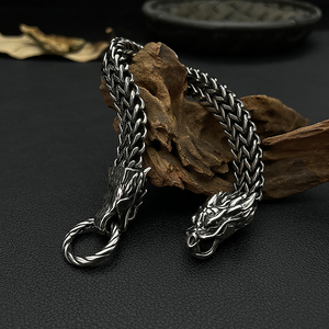 Bracciale Vintage <span class=keywords><strong>mitologia</strong></span> norrena Odin'S Wolf da uomo Nordic Freya bracciale da polso a catena in acciaio antico da uomo - Product Image 4
