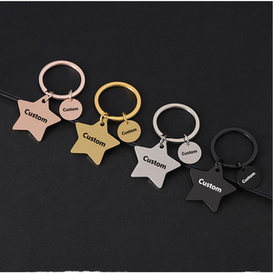 Direct Sale <b>Custom</b> Fashion Star Blank Stainless Steel <b>Keychains</b> with Small Heart Piece Hard-Wearing - Product Image 1
